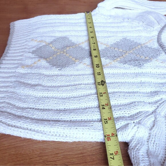 Vintage 90s Hand Knit Cropped Sweater XS Petite Long Sleeve Argyle Chunky Preppy - Picture 7 of 9